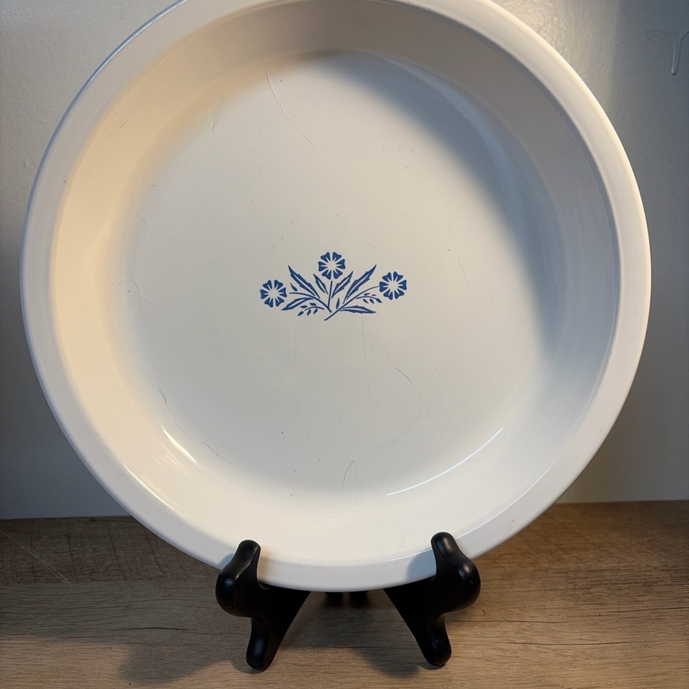 Vintage 1970's Corning Ware P-309 Blue Cornflower  9” Glass Pie Pan Bake Dish